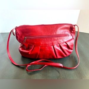 Contessa Red Leather Vintage Clutch Crossbody, Shoulder Handbag. genuine leather